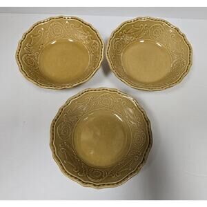 Set 3 Regency Canonsburg Pottery Ironstone Salad Bowls 6" Harvest Gold *flaw
